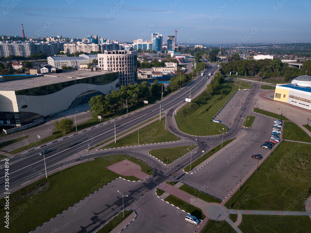 Obraz premium Overhead view of empty intersection Streets Aerial View