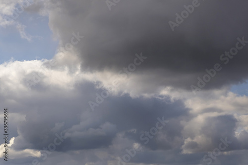 Blue sky background with tiny stratus cirrus striped clouds. Clearing day and Good windy weather