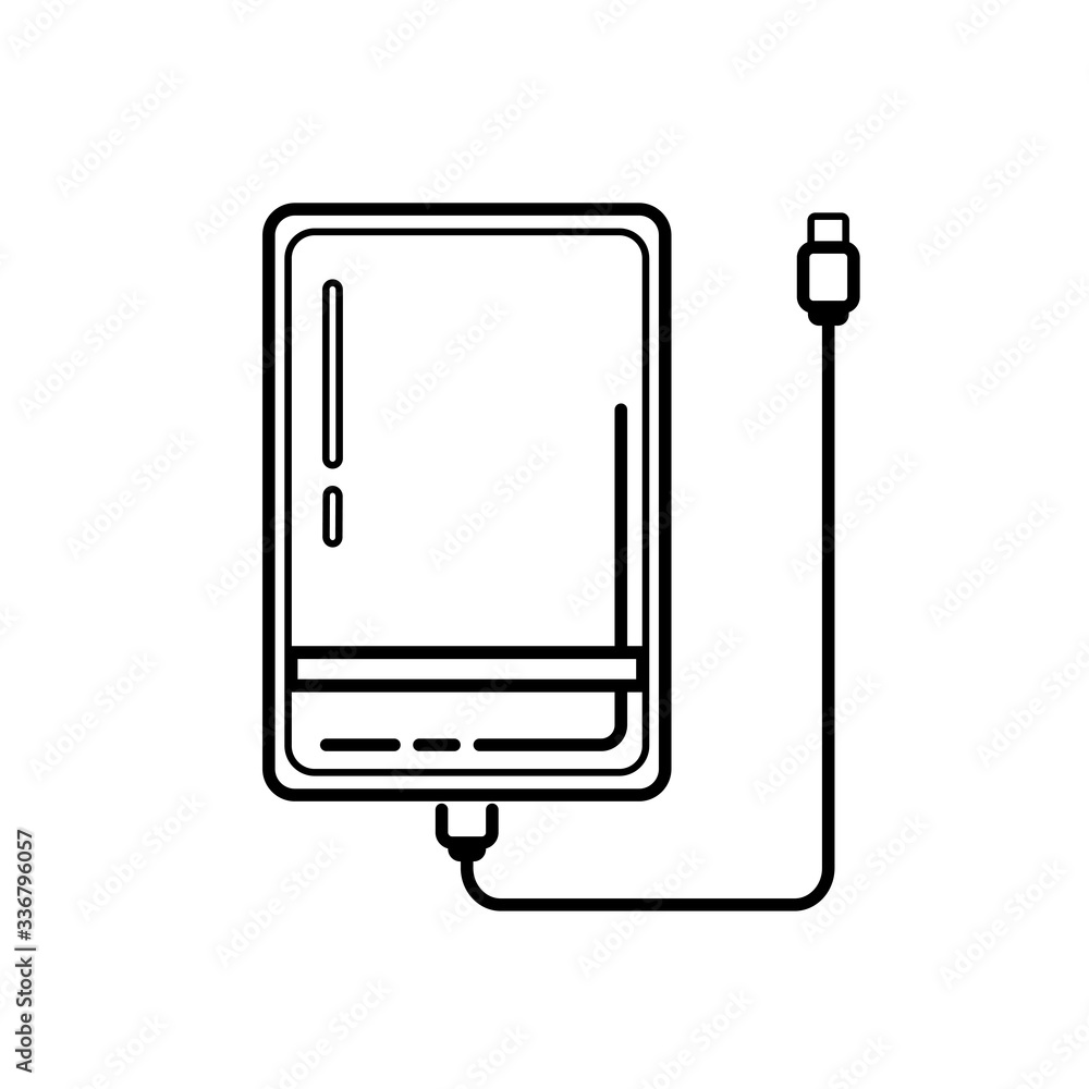 Line External hard disk drive icon with USB cable isolated on white ...