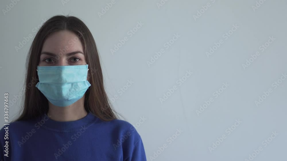 Portrait of girl in medicine mask. Portrait of girl in medicine mask.
