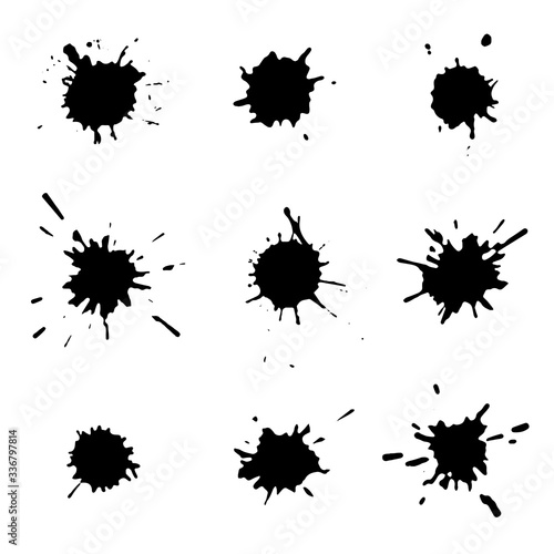 Black blots set. Silhouettes of ink spots. Template for brushes and shapes. 