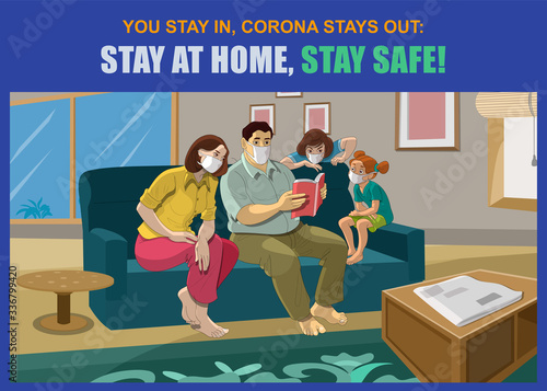 Stay at home, stay safe vector illustrations, Precaution of new Coronavirus, Prevention is better than cure,  awareness ampaign  vector illustrations photo