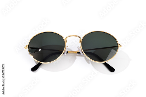 Black round sunglasses isolated on white background - Image