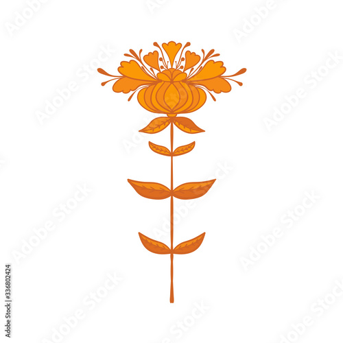 Symmetrical flower in ethnic style. Summer, spting decorative element for cards, poster, scrapbook, textile design.