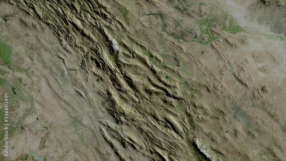 Chahar Mahall and Bakhtiari, Iran - outlined. Satellite