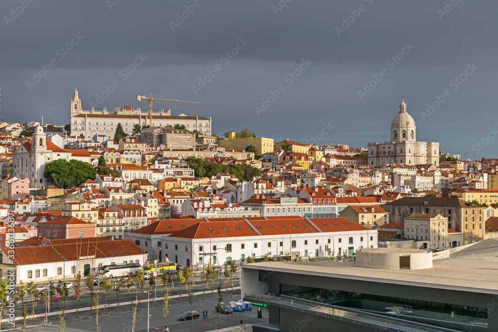 Alfama with Monastery of Sao Vicente de Fora and Church of Santa Engracia in Lisbon, Portugal