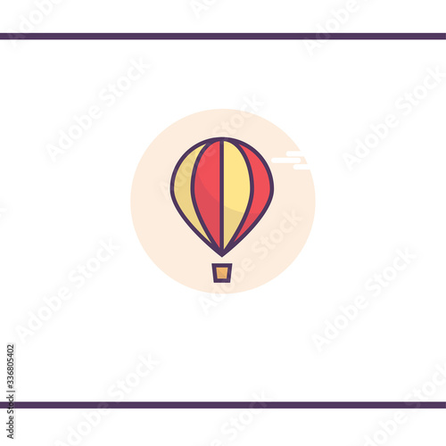 Striped red and yellow hot air balloon line icon. Vector illustration. Logo design template