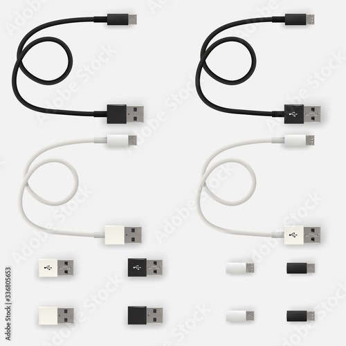 Realistic 3D USB micro cables and connectors