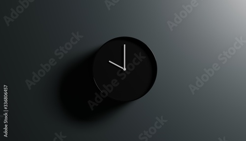 Black clock abstract against dark background. modern minimalist design 3d render illustration