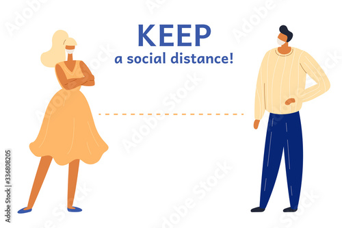 Vector illustration in flat style infographic on the topic of social distance during the coronavirus pandemic.
