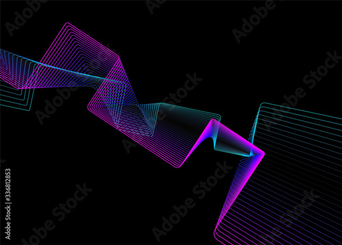 Modern vector abstract pattern of thin colored lines on a black background. Vector illustration.