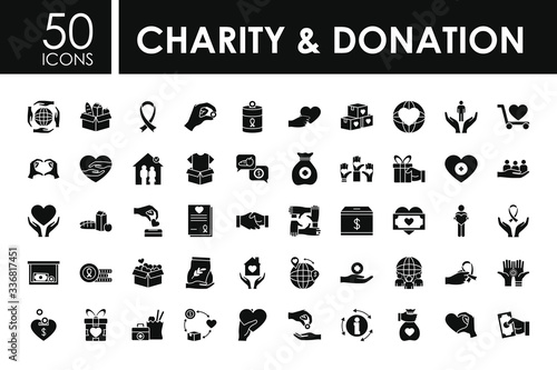 charity and donation icon set, silhouette style