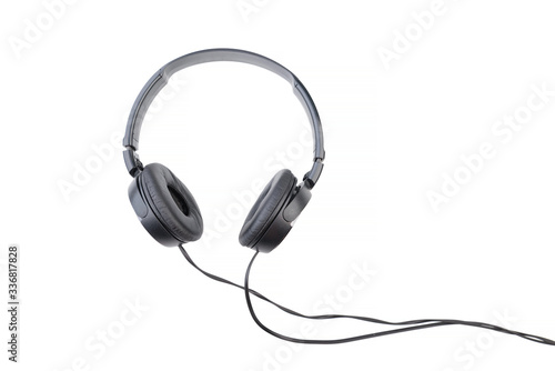 Εκτύπωση καμβά Black wired headphones on a white background.
