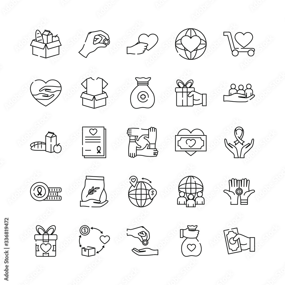 Obraz premium icon set of charity and donation concept, line style