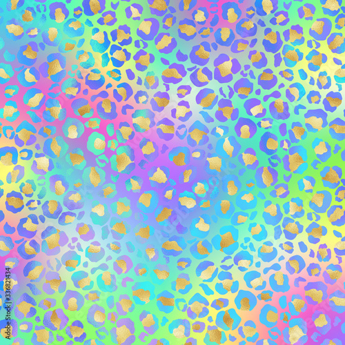 Holographic Leopard Print on Gradient Background - Cute holographic leopard spots pattern on bright neon gradient background	