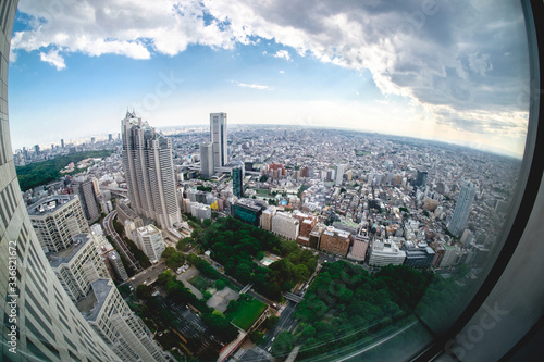 Photography Tokyo downtown skyline view from Metropolitan Government Building panoramic obse
