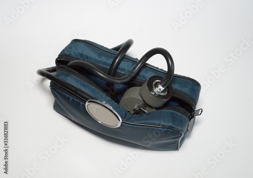 Medical toolkit in a blue plastic case
