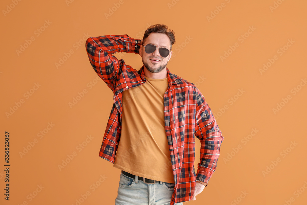 Stylish man on color background Stylish man on color background