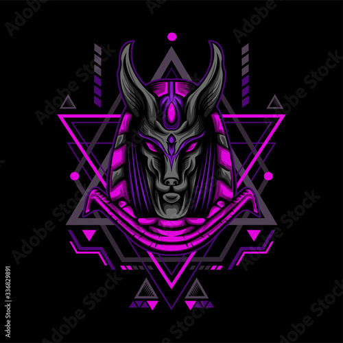 Dark Pink Anubis with Geometry Ornament