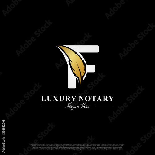 Letter F Initial logo with Feather Monogram Logo Template.