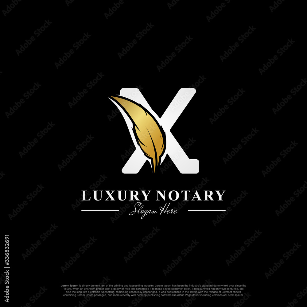 Letter X Initial logo with Feather Monogram Logo Template. Letter X Initial logo with Feather Monogram Logo Template.