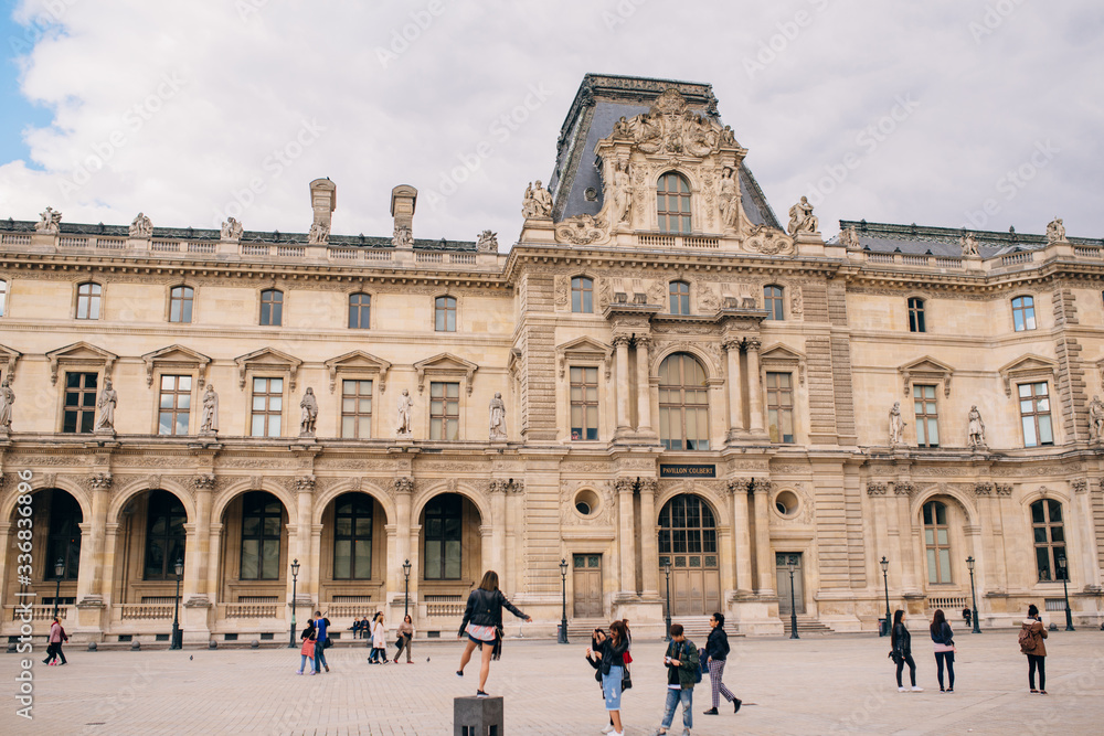 Paris, France : View of fragments of the Louvre buildings in the Louvre Museum.