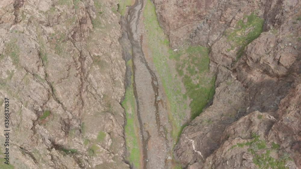 Overhead shot by drone of Yolyn Am canyon in Gobi Desert, southern Mongolia Overhead shot by drone of Yolyn Am canyon in Gobi Desert, southern Mongolia