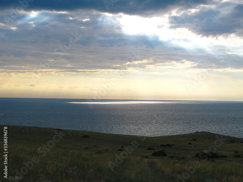 Solar bunnies on the sea surface. Crimean peninsula.