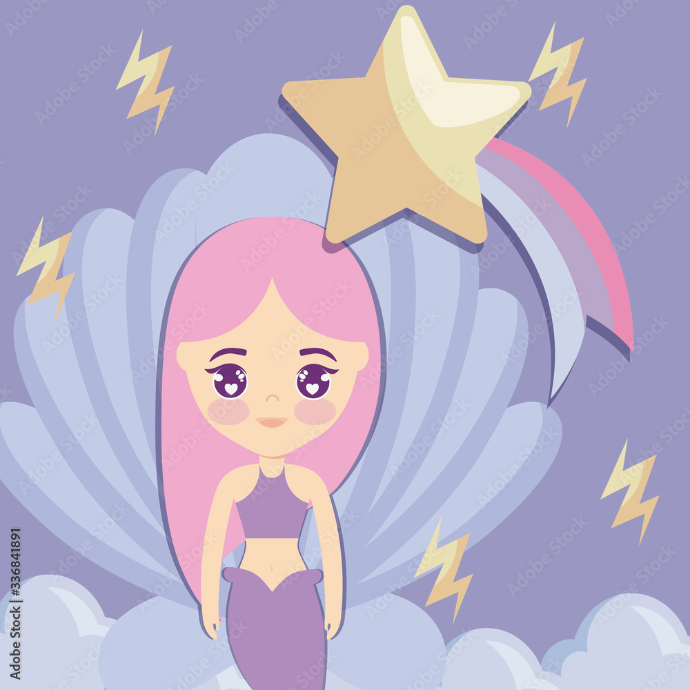 cute mermaid with seashell and star