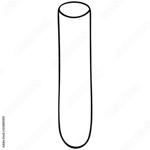 Empty reagent tube. Glass container for chemical research in the laboratory. Vector illustration. Application in biology and medicine. Contour on an isolated background. Sketch.