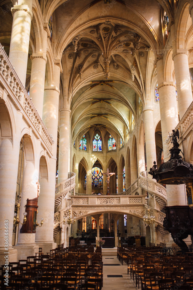Paris, France the Church of Saint-Etienne-du-Mont interior 1494-1624 next to the Pantheon.