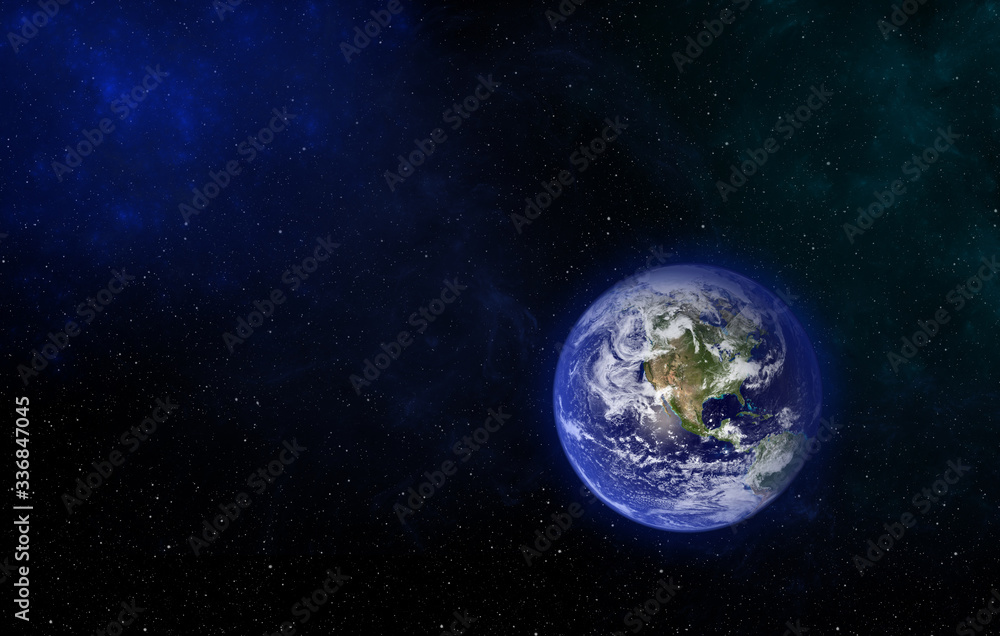 3d rendering: Planet Earth in outer space. Imaginary view of planet earth in a star field