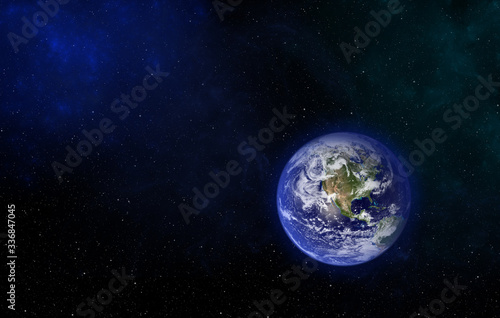 Fototapeta Naklejka Na Ścianę i Meble -  3d rendering: Planet Earth in outer space. Imaginary view of planet earth in a star field