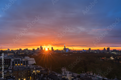 London city stunning colorful sunrise, high vantage point of view  © NEWTRAVELDREAMS