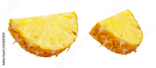 Set of pineapple chunks or pineapple slices isolated on white