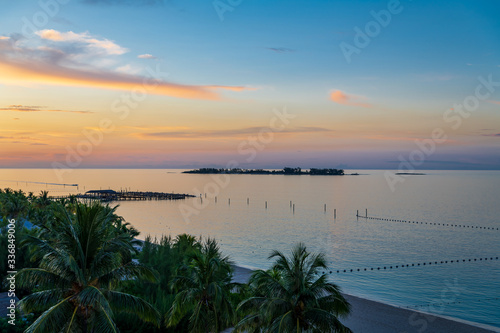 View of Cable Bay beach during sunset (Nassau, Bahamas).