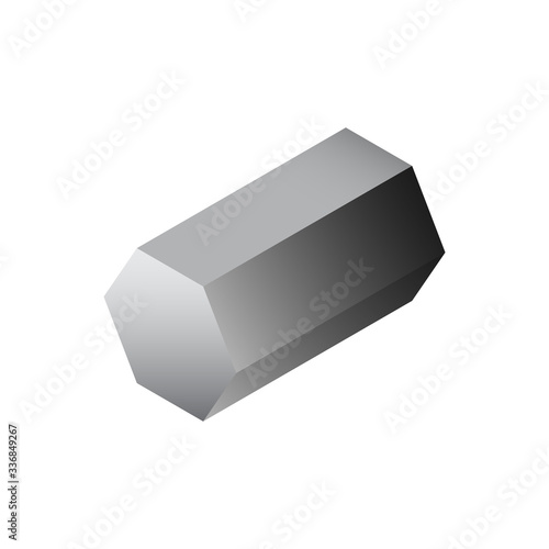 Metal or steel rod bar vector icon. Hexagonal profile cross section shape. That alloy of iron from steel production and metallurgy. For sawing, turning, milling, drilling and grinding to product.