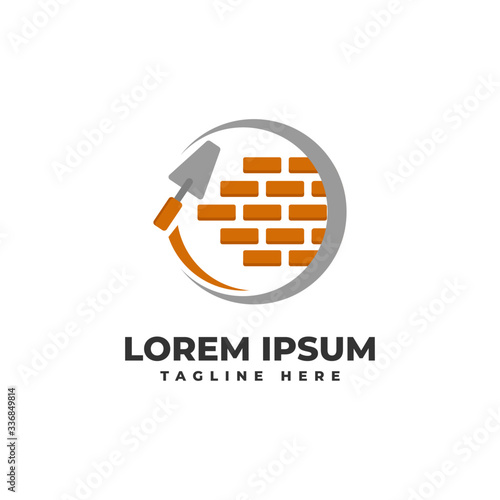 Plastering Cement Brick Wall with Pock Logo Vector Icon Ilustration, Brick Wall Plaster Logo Icon