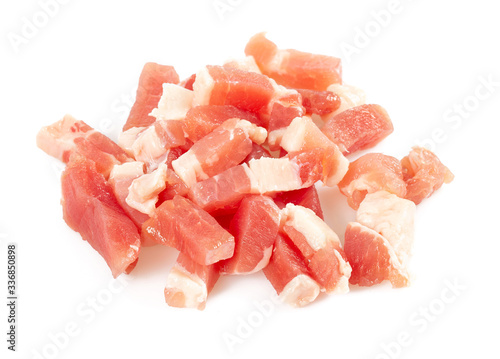 bacon cubes isolated on white background