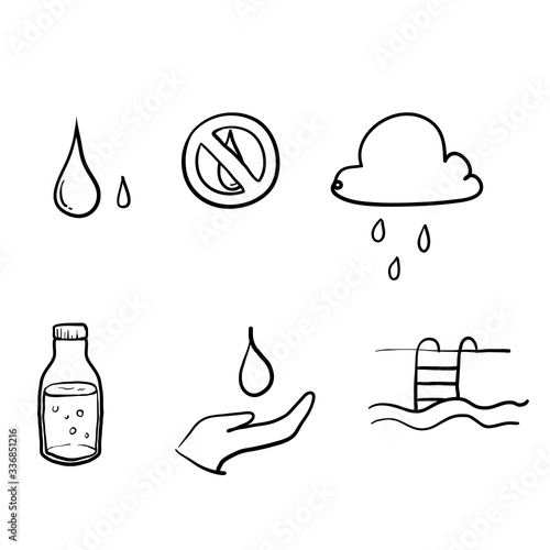 hand drawn Water line icons set illustration with doodle concept symbol vector