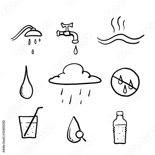 hand drawn Water line icons set illustration with doodle concept symbol vector