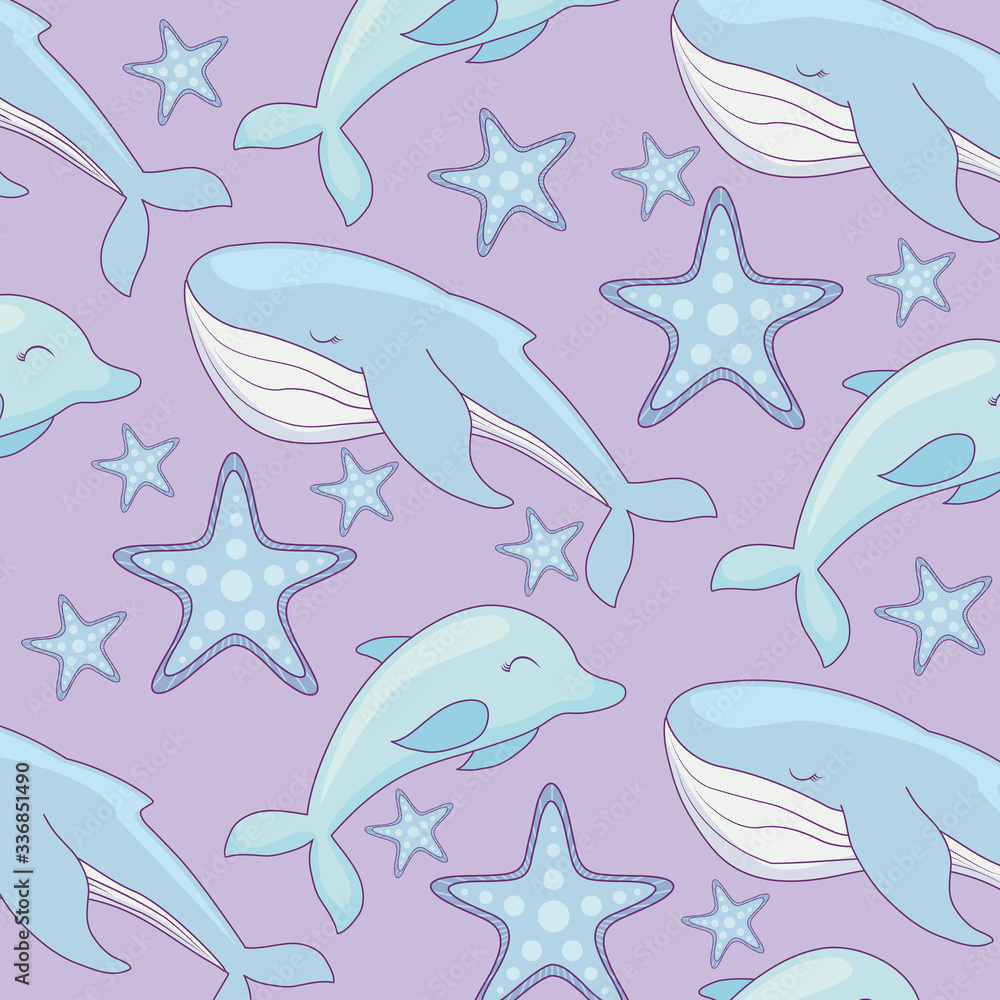pattern of cute whale with dolphin and starfishes pattern of cute whale with dolphin and starfishes