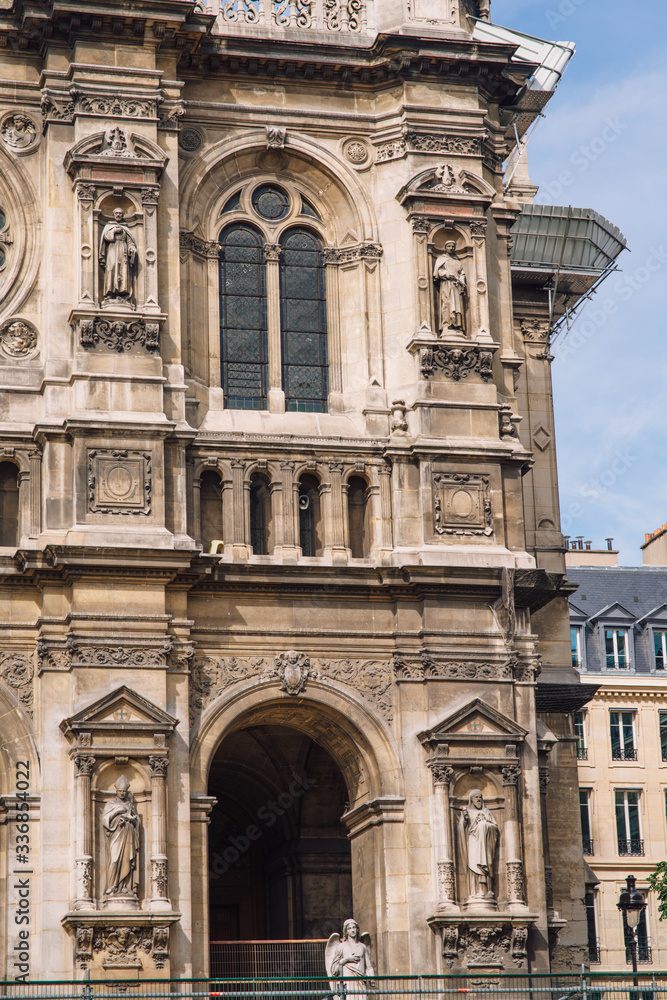 facade of old Sainte-Trinite Church in Paris