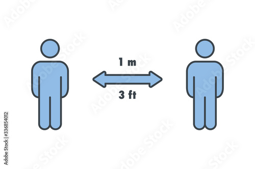 Keep distance sign. Coronavirus pandemic social distance. Preventive measures. Keep distance. Vector illustration.