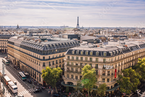 View of Paris from the top of the Lafayette Osman Gallery, with Japanese retailer Uniqlo store and the famous Eiffel tower in the background © Aleksei Zakharov