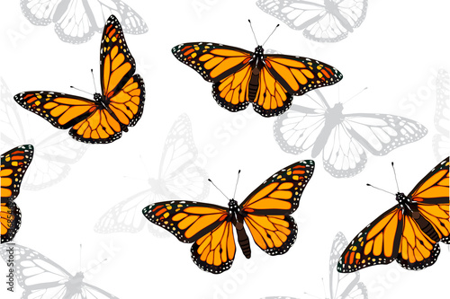 Monarch butterfly set seamless vector pattern illustration