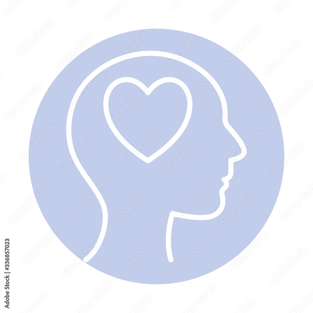 heart inside human head block style icon vector design