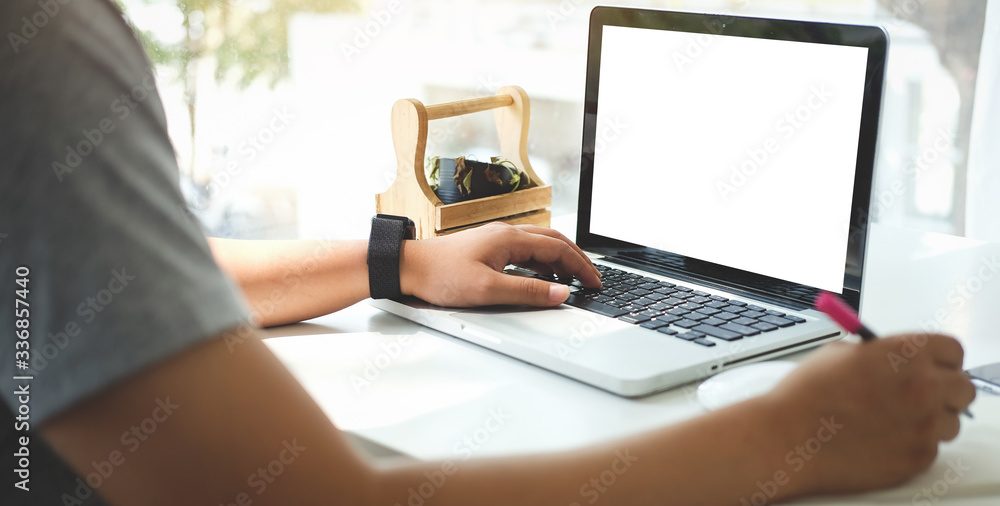 Mock up Copy Space Blank Screen Concept Business Working on Laptop. Mock up Copy Space Blank Screen Concept Business Working on Laptop.