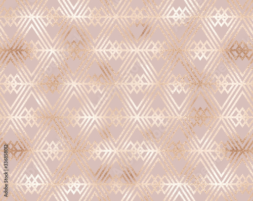 Luxury gold geometric seamless pattern with rhombuses tiles in art deco style.