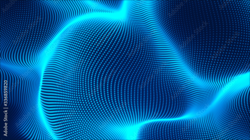 Fototapeta premium Dot blue wave light screen gradient texture background. Abstract technology big data digital background. 3d rendering.
